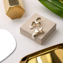 Load image into Gallery viewer, Odette Modern Gold Flower Drop Earrings with Fresh Water Pearl
