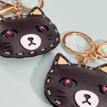 Load image into Gallery viewer, Black Cat Handmade Keychain, Black Cat Leather Bag Charm