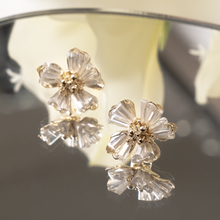 Load image into Gallery viewer, Natalie Gold Crystal Flower Stud Earrings