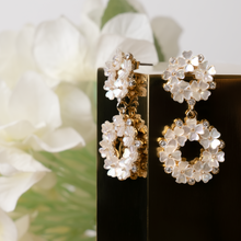 Load image into Gallery viewer, Colette Cluster Flower Pearl Drop Earrings