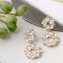 Load image into Gallery viewer, Colette Cluster Flower Pearl Drop Earrings
