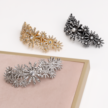 Load image into Gallery viewer, Statement Flower Crystal Pearl Hair Barrette