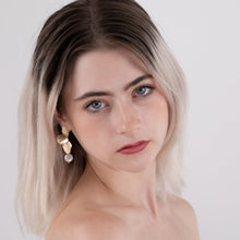 Load image into Gallery viewer, Odette Modern Gold Flower Drop Earrings with Fresh Water Pearl