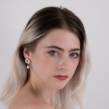 Load image into Gallery viewer, Cluster Flower Drop with Pearl Drop Earrings