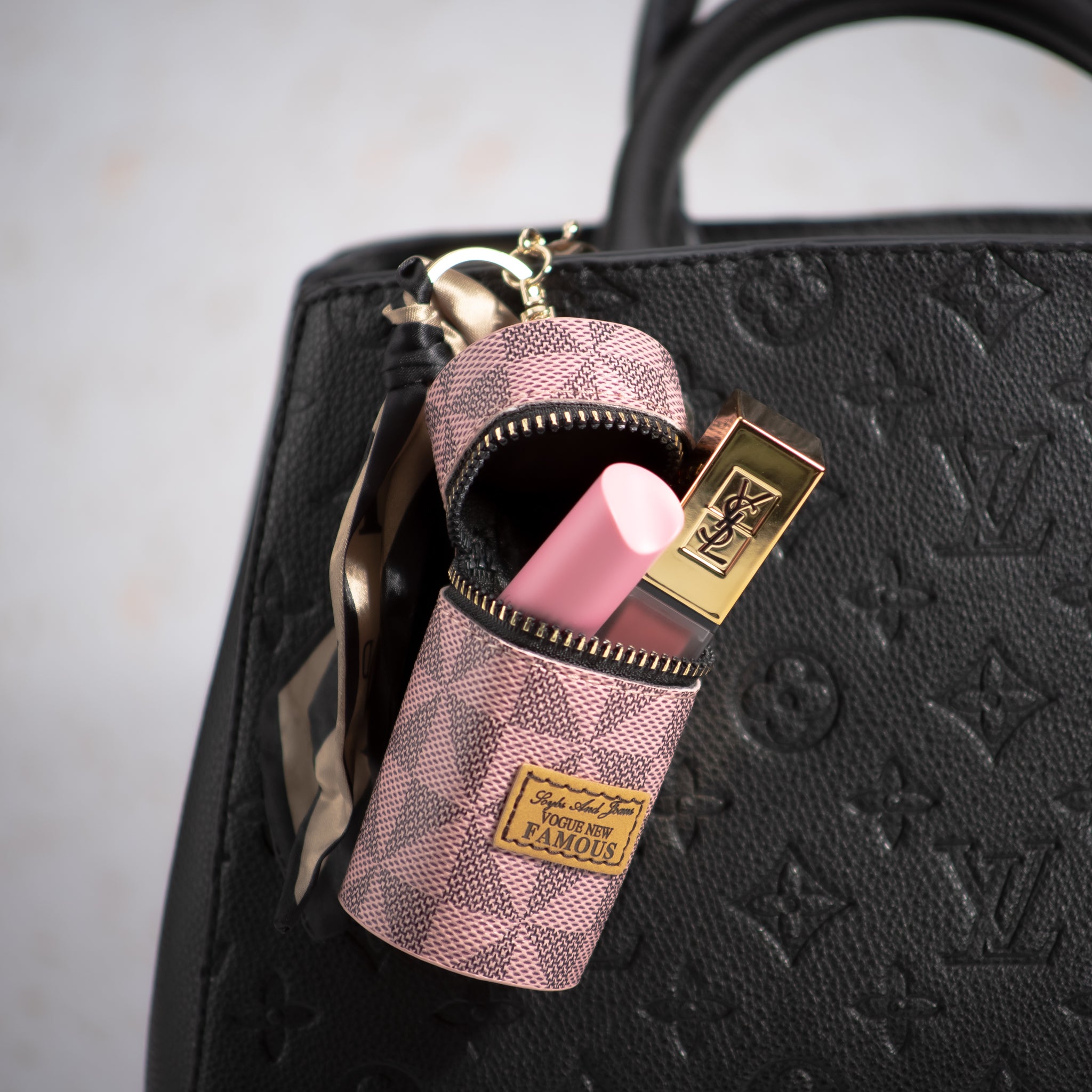 Leather Mini Keychain Bucket Lipstick Bag Charm Handbag Pendant