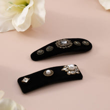 Load image into Gallery viewer, Jeweled Velvet Snap Hair Pins, Fall Winter Hair Clips SET