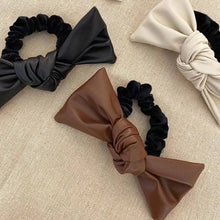 Load image into Gallery viewer, Leather like Bow Hair Ponytail Scrunchie