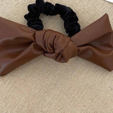 Load image into Gallery viewer, Leather like Bow Hair Ponytail Scrunchie