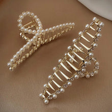 Load image into Gallery viewer, Embellished Pearl Twisted Gold Hair Clips