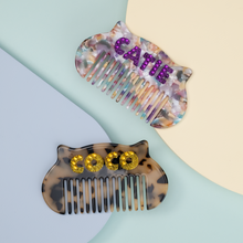 Load image into Gallery viewer, Personalized Cat Tortoise Shell Hair Comb, Cellulose Marble Hair Comb, Bridesmaid Gift Wedding Gift Birthday Gift for her
