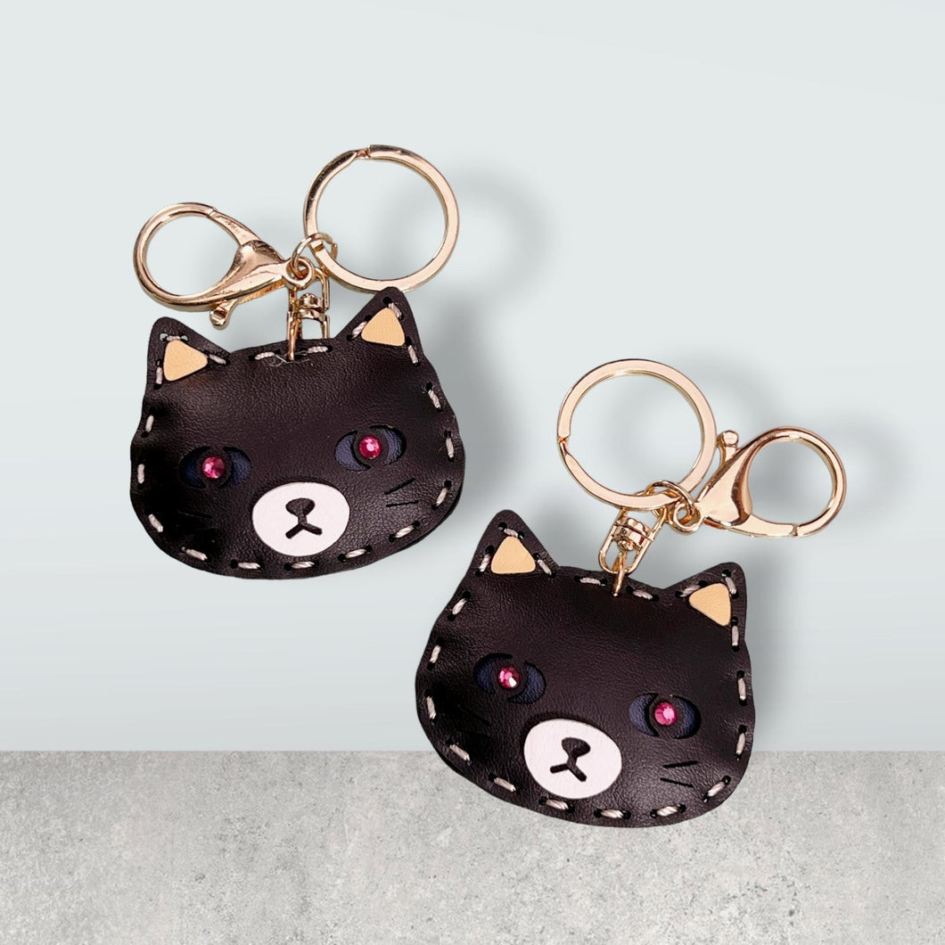 Black Cat Handmade Keychain, Black Cat Leather Bag Charm