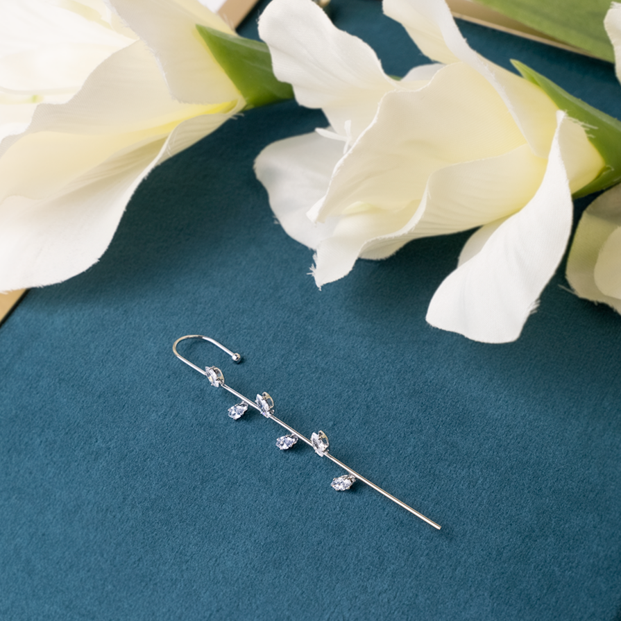 Aneneiceera Boho Long Crystal Bar Ear Cuff Wrap Oorbellen Silver