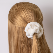 Load image into Gallery viewer, 3pcs Set of Soft Fur with Pearl Hair Ponytail Scrunchie
