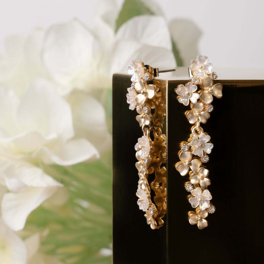 Cluster Drop Earrings with Gold + Pearls