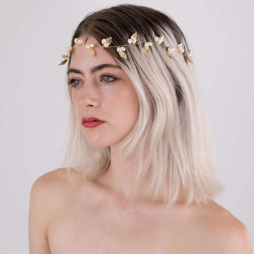 Bridal Hair Vine, Gold Pearl Wedding Headpiece