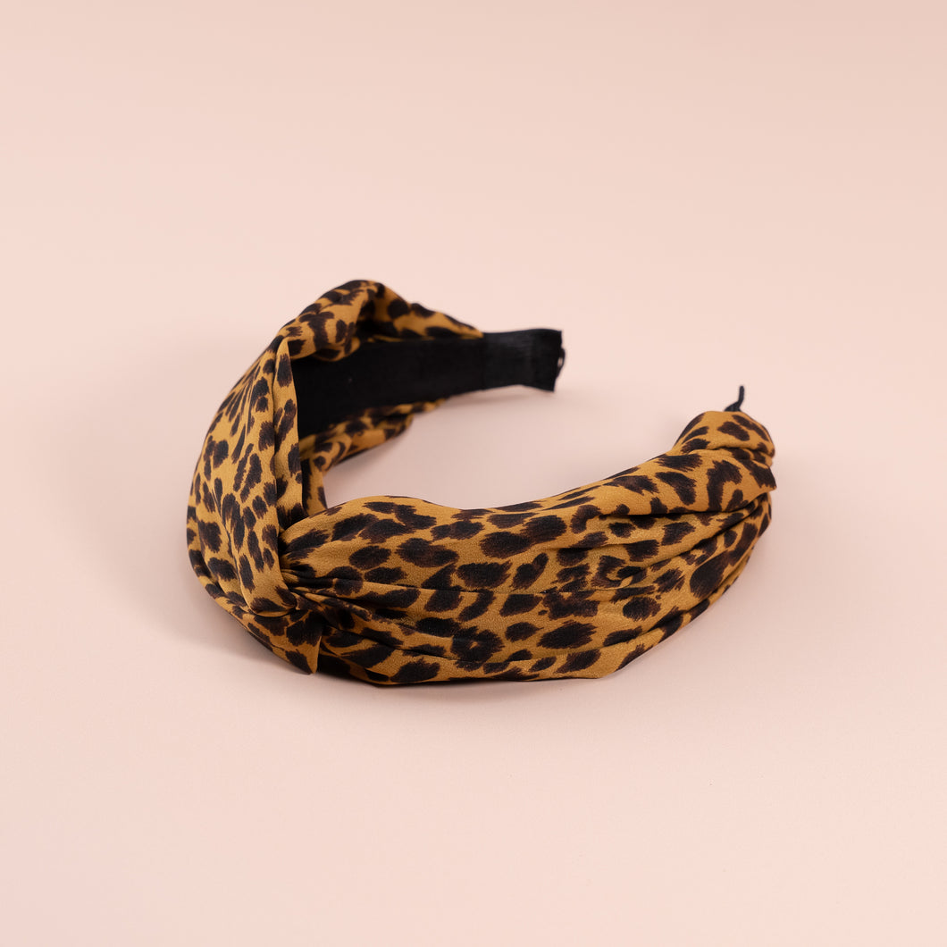 Leopard Print Top Knot Headband, Fall Winter Soft Fabric knotted Headband