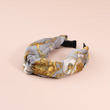 Load image into Gallery viewer, Luxury Chain Pattern Top Knot Headband, Silk Fall Winter Knotted Headband
