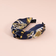 Load image into Gallery viewer, Luxury Chain Pattern Top Knot Headband, Silk Fall Winter Knotted Headband

