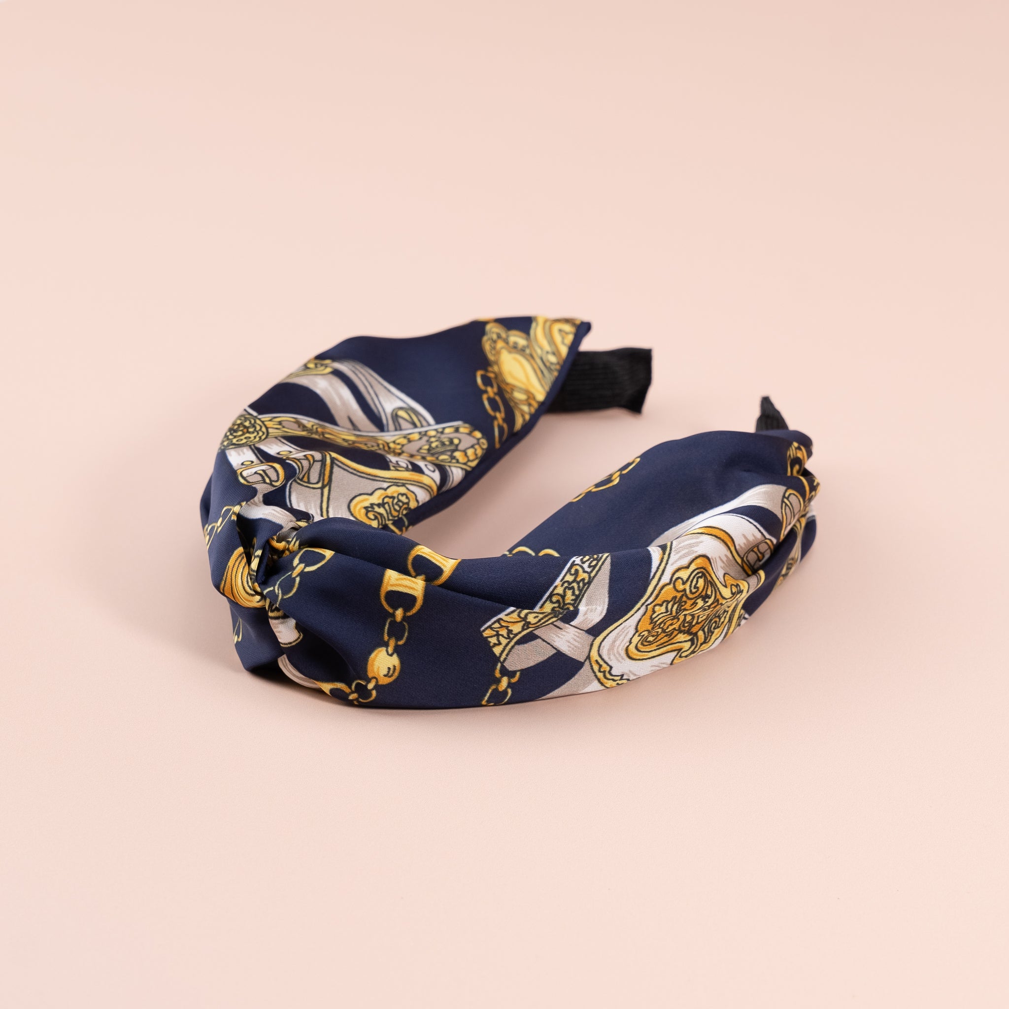 Luxury Silk Chain Pattern Top Knot Headband – MARI + SAM display picture 2
