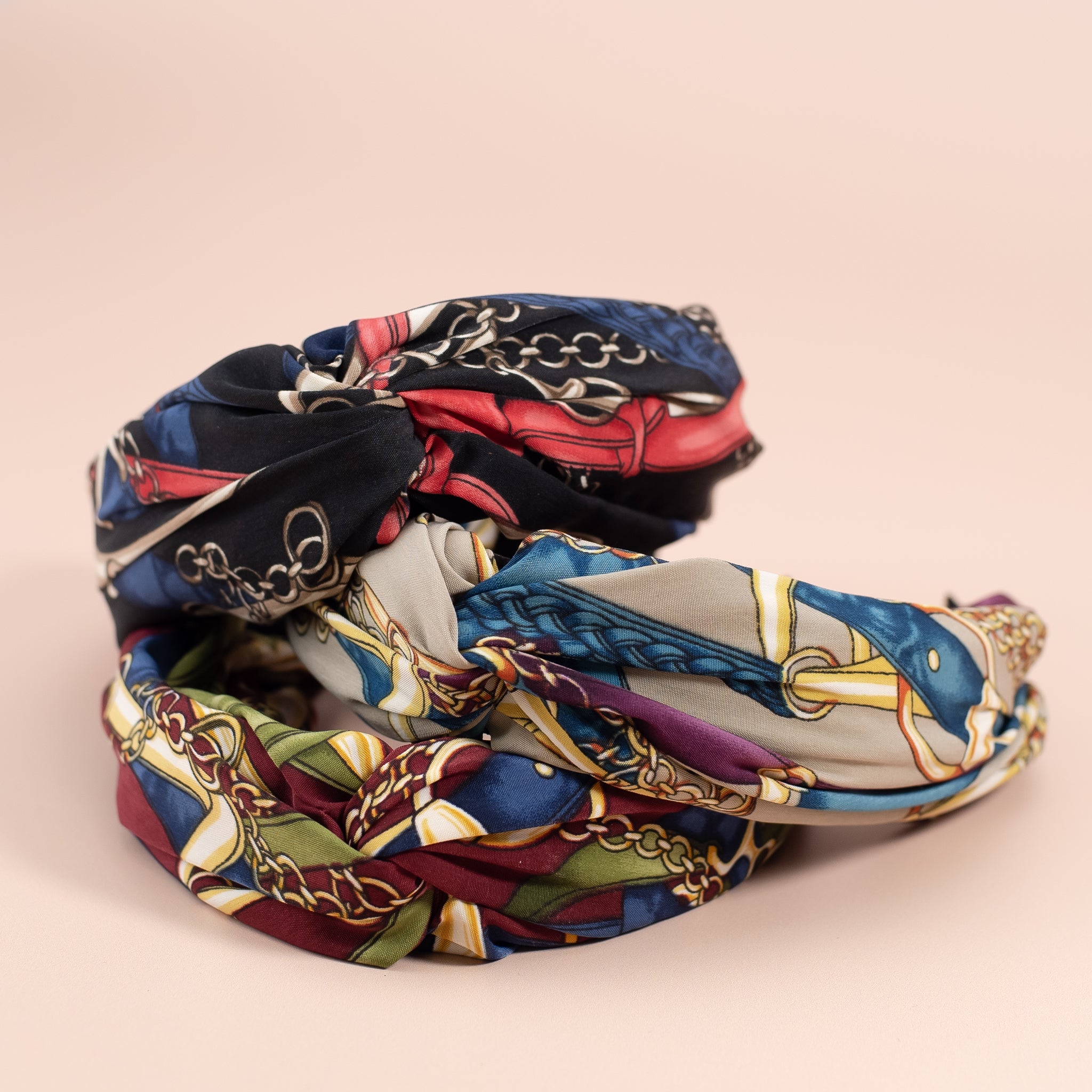 Luxury Silk Chain Pattern Top Knot Headband – MARI + SAM display picture 1