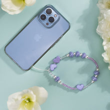 Load image into Gallery viewer, Heart  Handmade Phone Chain, Purple Beaded Phone String Bracelet
