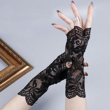 Load image into Gallery viewer, Lace Short Fingerless Gloves, Wedding evening Sheer Sleeves
