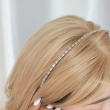 Load image into Gallery viewer, Modern Silver CZ Headband, Minimalist Simple Baguette Cubic Hair Band
