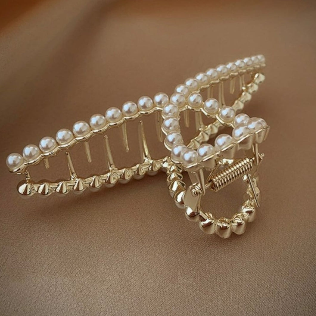 Embellished Pearl Twisted Gold Hair Clips