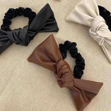 Load image into Gallery viewer, Leather like Bow Hair Ponytail Scrunchie
